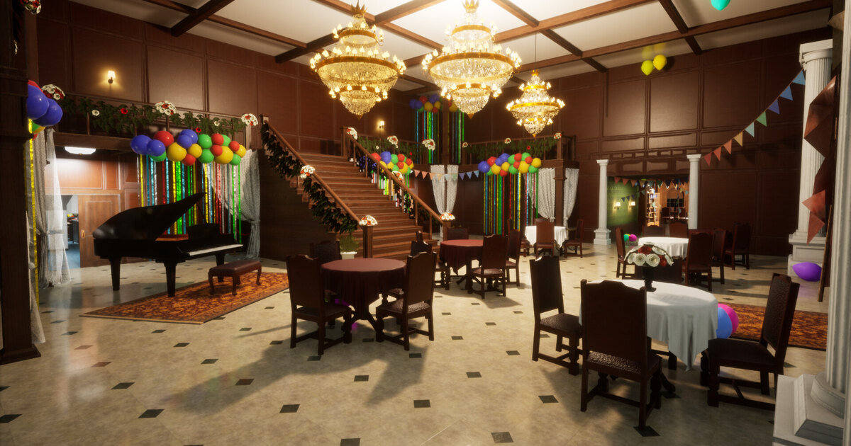 Meccha Chameleon 官方 Steam 截图：适合规划躲藏路线的大型装饰关卡。